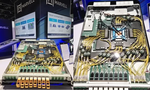 Inside the chassis of a concept CPO switch by Marvell.